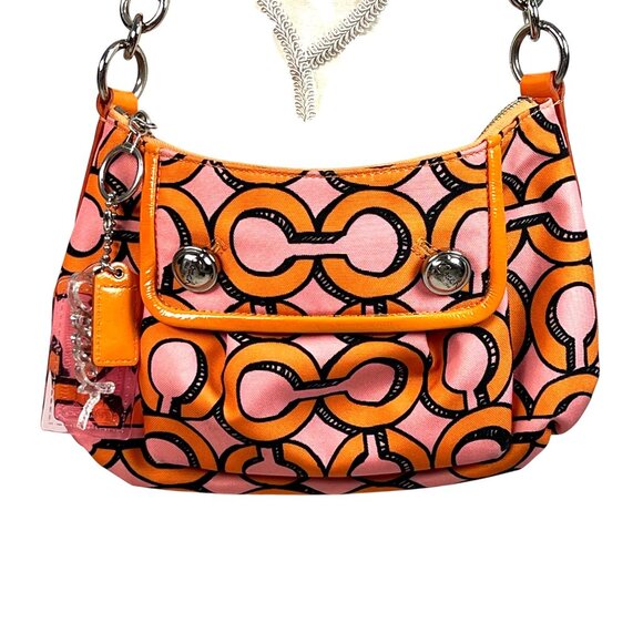 Coach Poppy Groovy Shoulder Bag Pink Orange Signature Pop Art Canvas Keychains - Picture 14 of 14